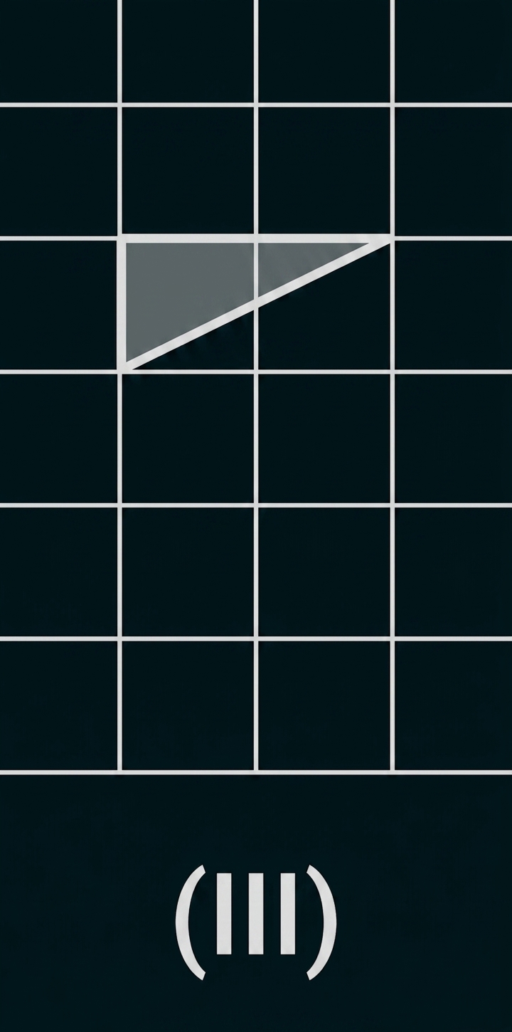 Geometrische Skizze auf Karogitter mit markierter Linie und (III) darunter